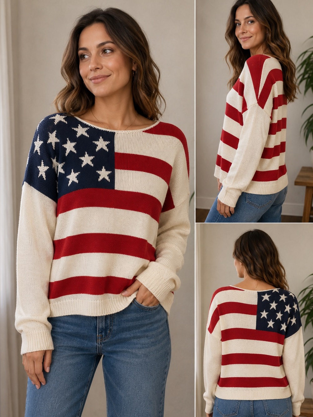 American Flag Knit Sweater Size Large